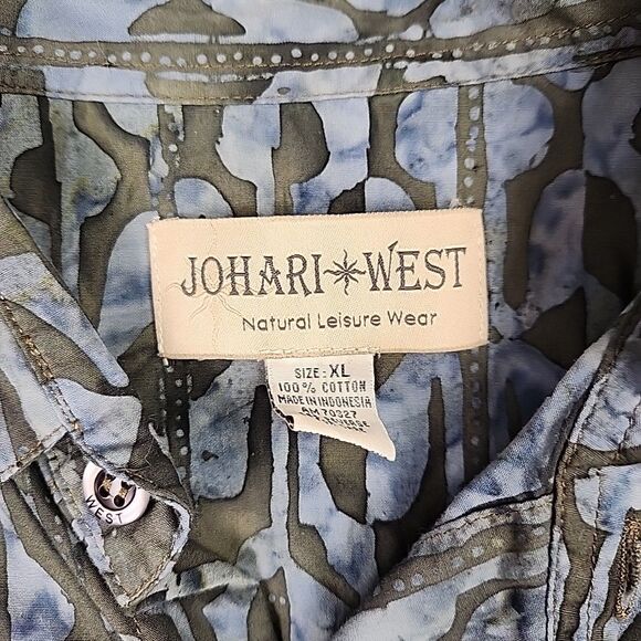 Johari West Mens Hawaiian Shirt XL Batik Button Down Shirt Short Sleeve Cotton - Picture 2 of 9